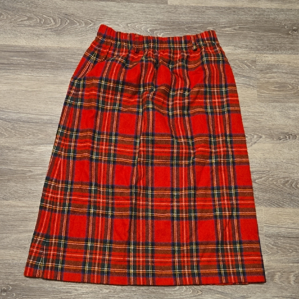 Vintage Red Tartan Plaid Wool Blend Skirt Sz 10